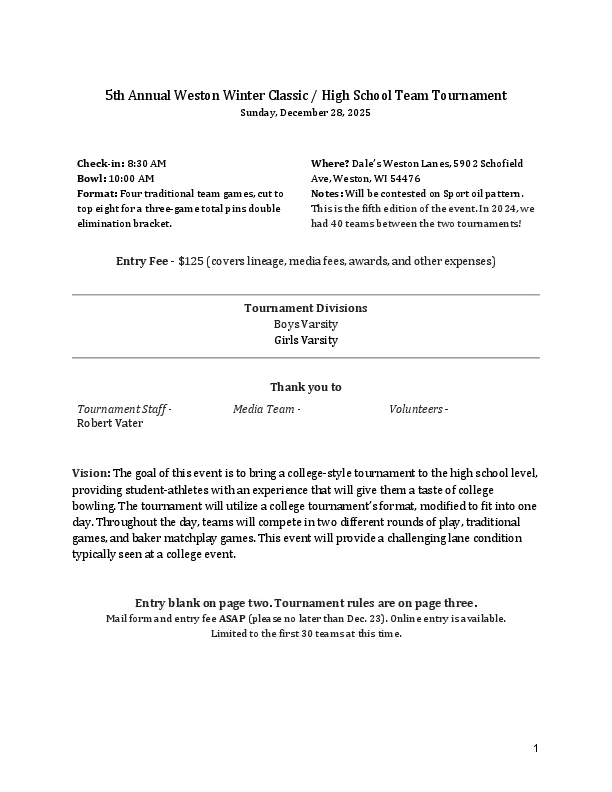 2025 Weston Winter Classic entry form